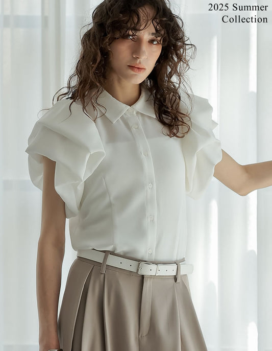 《今だけ！2BUY15%OFFクーポン対象》[2025 SUMMER COLLECTION][セレモニー オケージョン]ジョーゼットフリルスリーブ半袖ブラウス[mb]