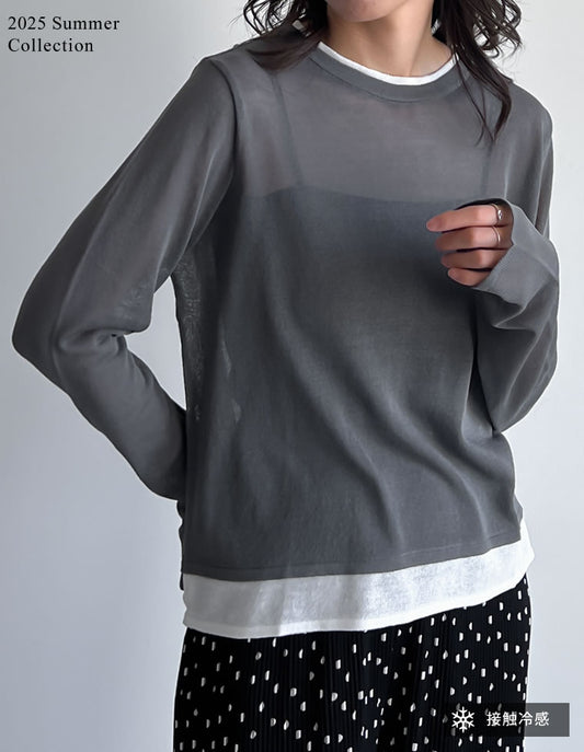 [2025 SUMMER COLLECTION][接触冷感]シアーニットレイヤード風トップス[mb] トップス 人気レディースファッション通販 リエディ