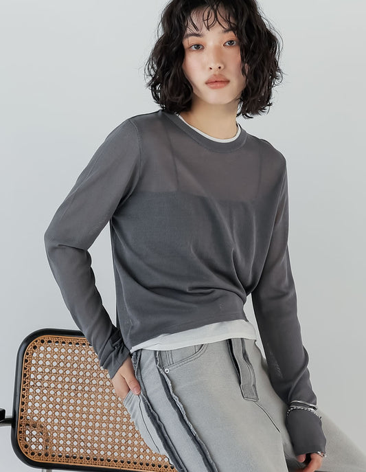 [接触冷感]シアーニットレイヤード風トップス[mb]