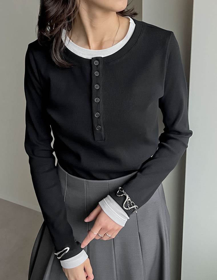 ヘンリーネックレイヤード風トップス - トップス通販 | 人気レディース