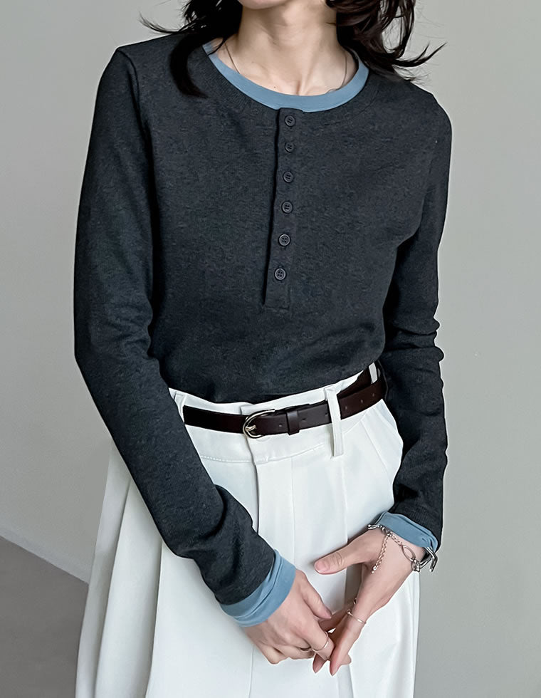 ヘンリーネックレイヤード風トップス - トップス通販 | 人気レディース