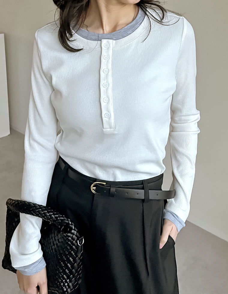 ヘンリーネックレイヤード風トップス - トップス通販 | 人気レディース