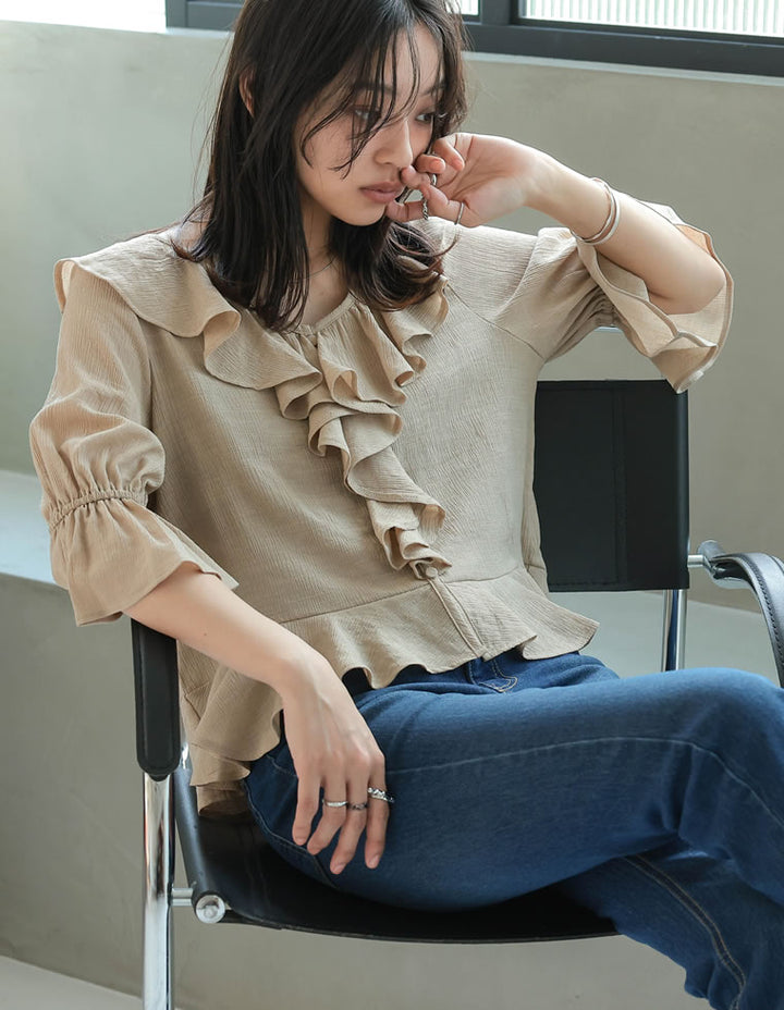 【TIME SALE 20%OFF ¥4,998⇒¥3,998】ラッフルフリルカラー楊柳シアーブラウス[mb] トップス 人気レディースファッション通販 リエディ
