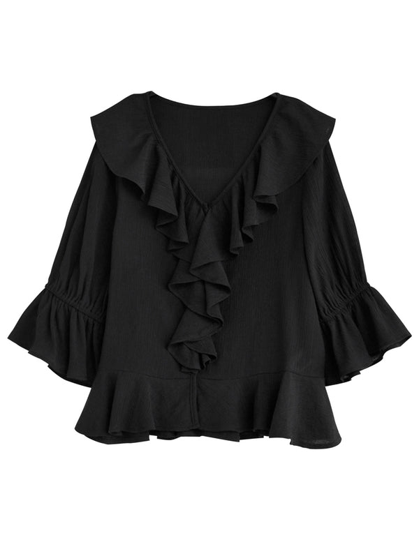 【TIME SALE 20%OFF ¥4,998⇒¥3,998】ラッフルフリルカラー楊柳シアーブラウス[mb] トップス 人気レディースファッション通販 リエディ