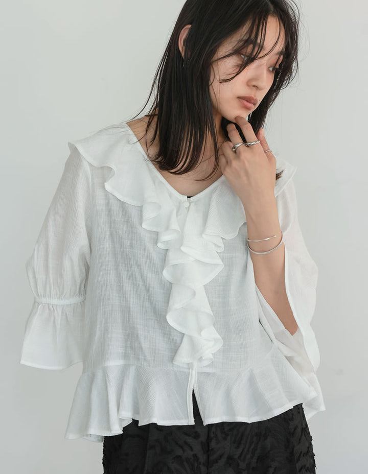 【TIME SALE 20%OFF ¥4,998⇒¥3,998】ラッフルフリルカラー楊柳シアーブラウス[mb] トップス 人気レディースファッション通販 リエディ
