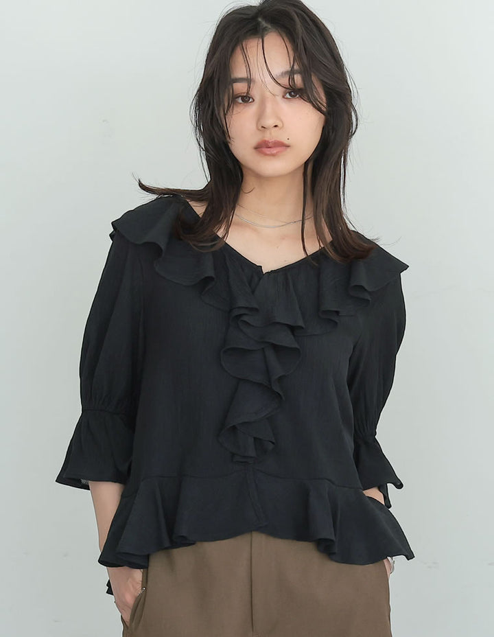 【TIME SALE 20%OFF ¥4,998⇒¥3,998】ラッフルフリルカラー楊柳シアーブラウス[mb] トップス 人気レディースファッション通販 リエディ