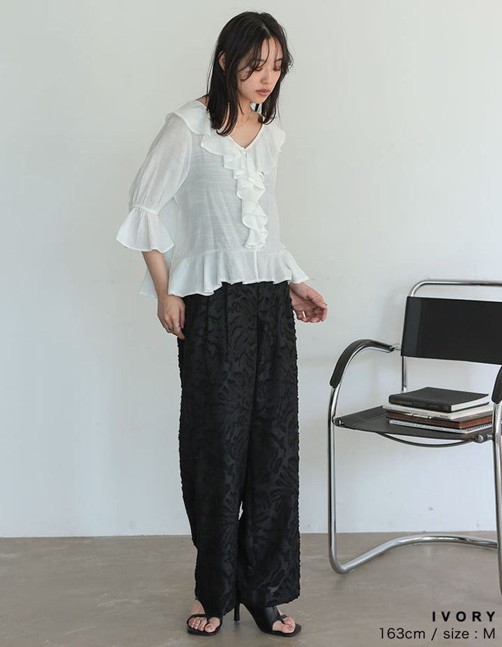 【TIME SALE 20%OFF ¥4,998⇒¥3,998】ラッフルフリルカラー楊柳シアーブラウス[mb] トップス 人気レディースファッション通販 リエディ