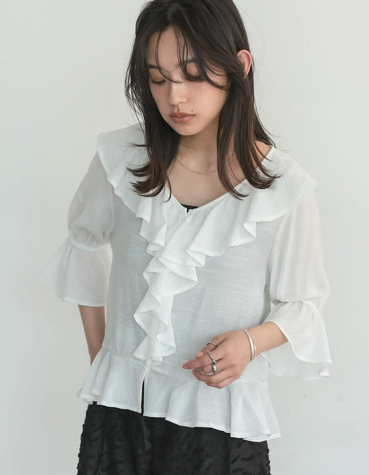 【TIME SALE 20%OFF ¥4,998⇒¥3,998】ラッフルフリルカラー楊柳シアーブラウス[mb] トップス 人気レディースファッション通販 リエディ