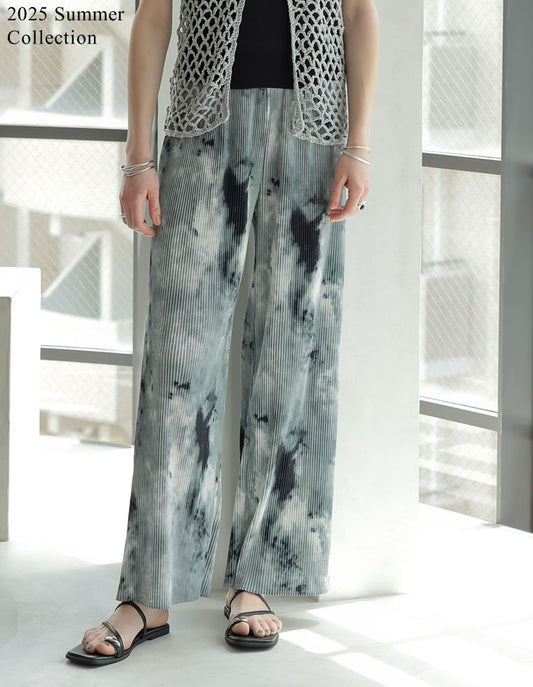 《今だけ！2BUY15%OFFクーポン対象》[2025 SUMMER COLLECTION][低身長サイズ有]柄or無地ストレートプリーツパンツ[mb]