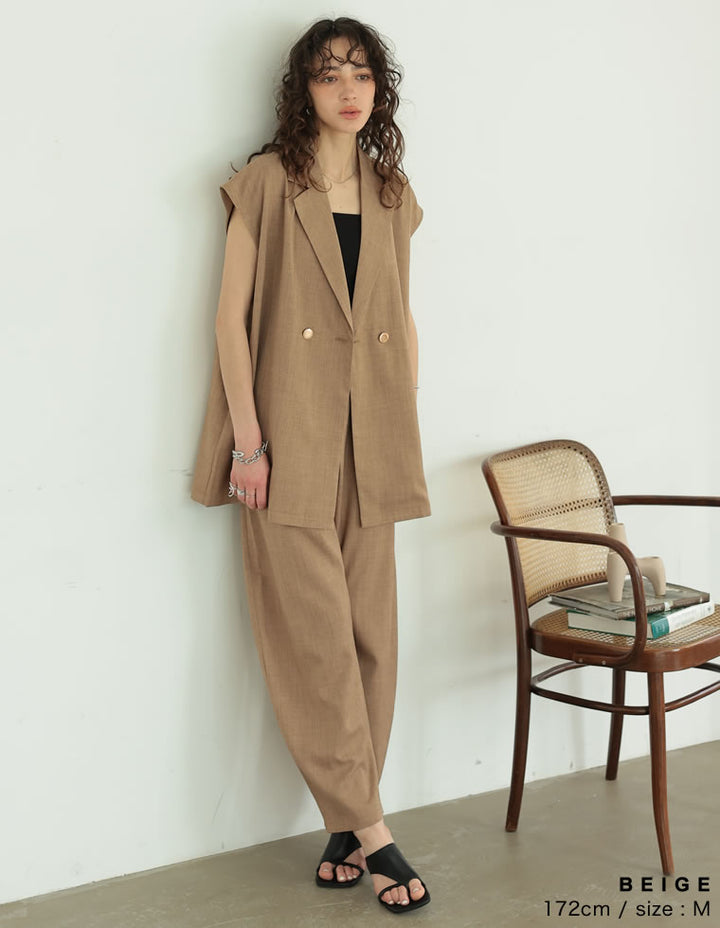 【TIME SALE 20%OFF ¥4,998⇒¥3,998】[2025 SUMMER COLLECTION][低身長/高身長サイズ有][洗える][セットアップ対応]リネンライクタックバレルレッグパンツ パンツ 人気レディースファッション通販 リエディ