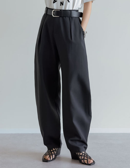 【FINAL SALE 20%OFF】[2025 SUMMER COLLECTION][低身長/高身長サイズ有][洗える][セットアップ対応]リネンライクタックバレルレッグパンツ