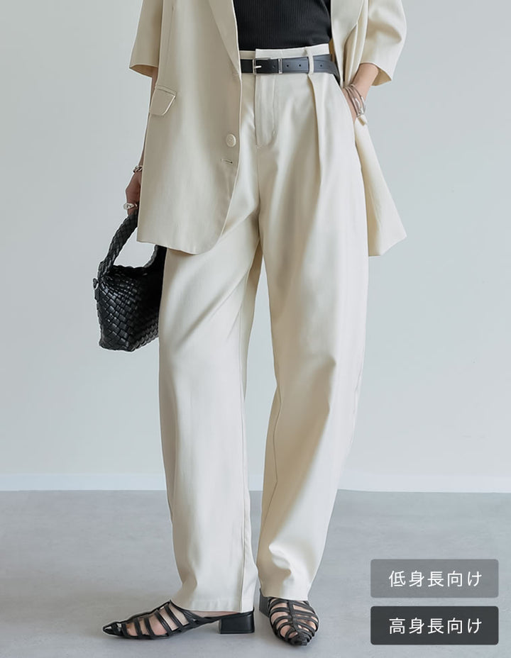 【TIME SALE 20%OFF ¥4,998⇒¥3,998】[2025 SUMMER COLLECTION][低身長/高身長サイズ有][洗える][セットアップ対応]リネンライクタックバレルレッグパンツ パンツ 人気レディースファッション通販 リエディ