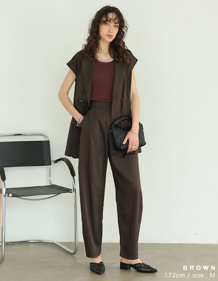 【TIME SALE 20%OFF ¥4,998⇒¥3,998】[2025 SUMMER COLLECTION][低身長/高身長サイズ有][洗える][セットアップ対応]リネンライクタックバレルレッグパンツ パンツ 人気レディースファッション通販 リエディ
