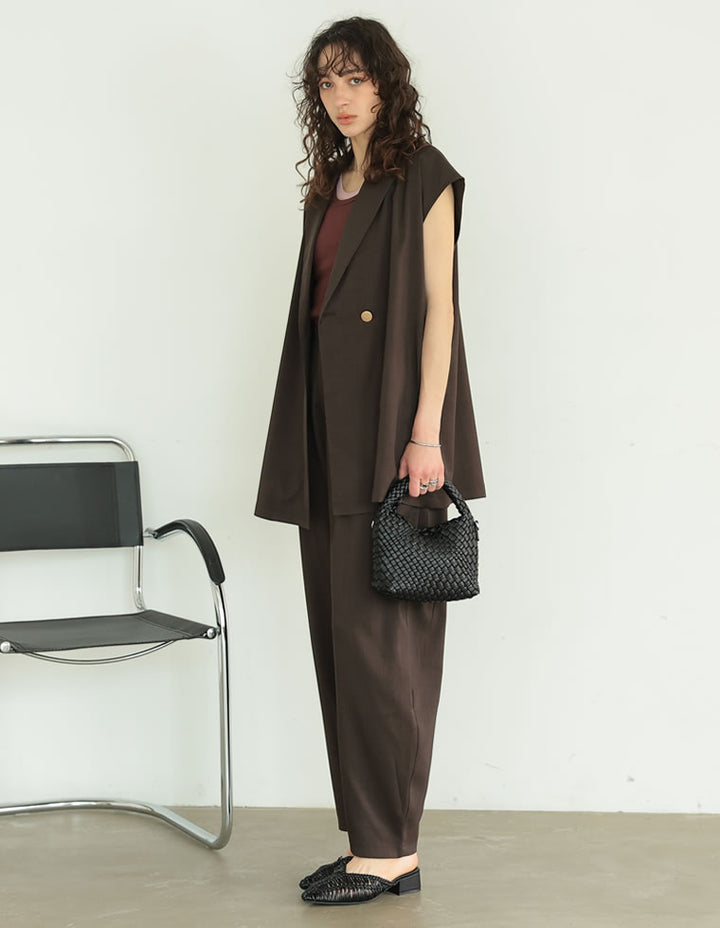 【TIME SALE 20%OFF ¥4,998⇒¥3,998】[2025 SUMMER COLLECTION][低身長/高身長サイズ有][洗える][セットアップ対応]リネンライクタックバレルレッグパンツ パンツ 人気レディースファッション通販 リエディ