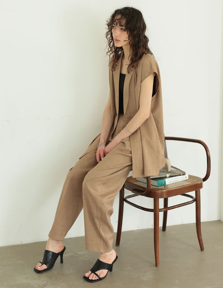 【TIME SALE 20%OFF ¥4,998⇒¥3,998】[2025 SUMMER COLLECTION][低身長/高身長サイズ有][洗える][セットアップ対応]リネンライクタックバレルレッグパンツ パンツ 人気レディースファッション通販 リエディ