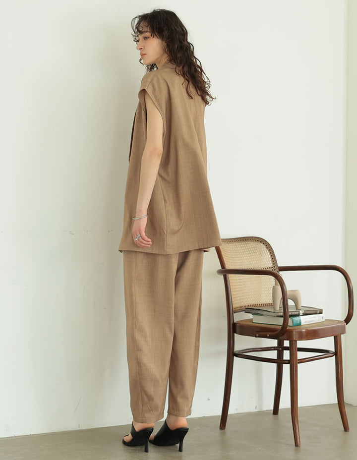 【TIME SALE 20%OFF ¥4,998⇒¥3,998】[2025 SUMMER COLLECTION][低身長/高身長サイズ有][洗える][セットアップ対応]リネンライクタックバレルレッグパンツ パンツ 人気レディースファッション通販 リエディ