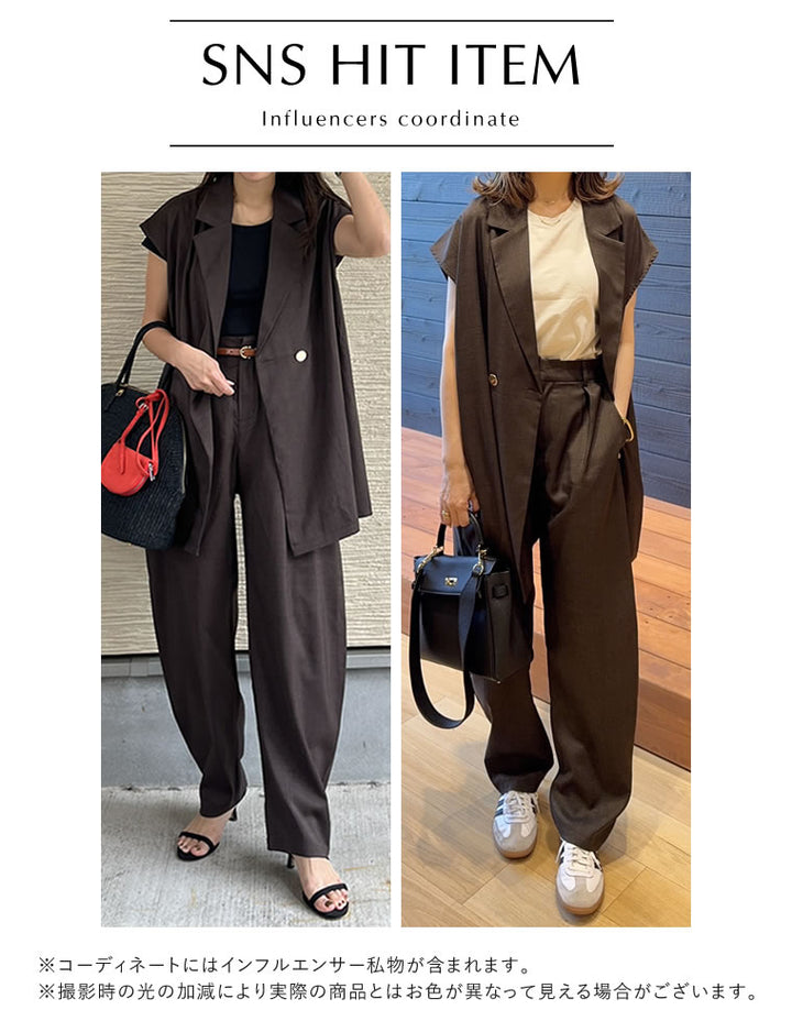 【TIME SALE 20%OFF ¥4,998⇒¥3,998】[2025 SUMMER COLLECTION][低身長/高身長サイズ有][洗える][セットアップ対応]リネンライクタックバレルレッグパンツ パンツ 人気レディースファッション通販 リエディ