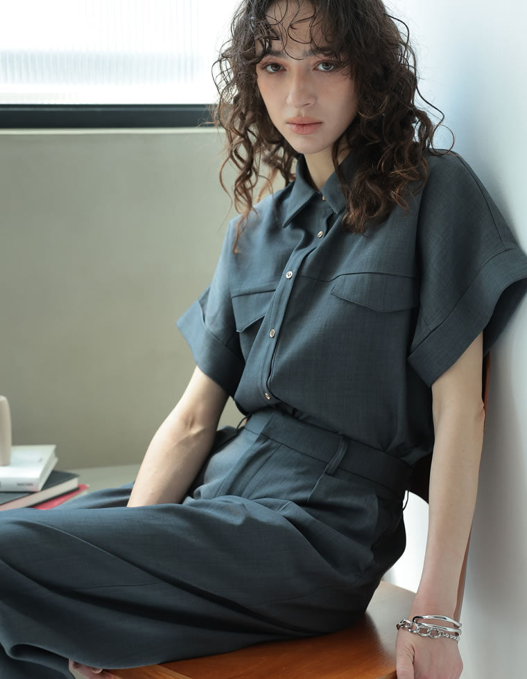 リネンライク金ボタンサファリシャツ - トップス通販 | 人気レディース