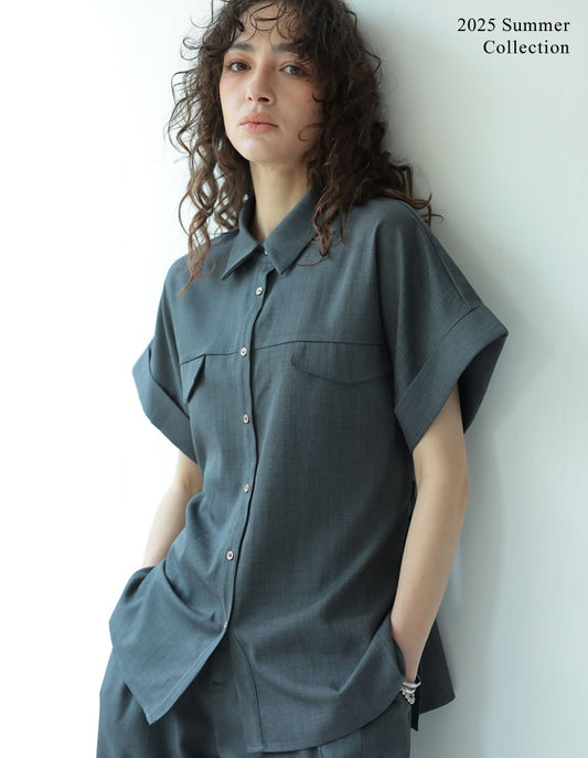 【FINAL SALE 20%OFF】[2025 SUMMER COLLECTION]リネンライク金ボタンサファリシャツ[mb]