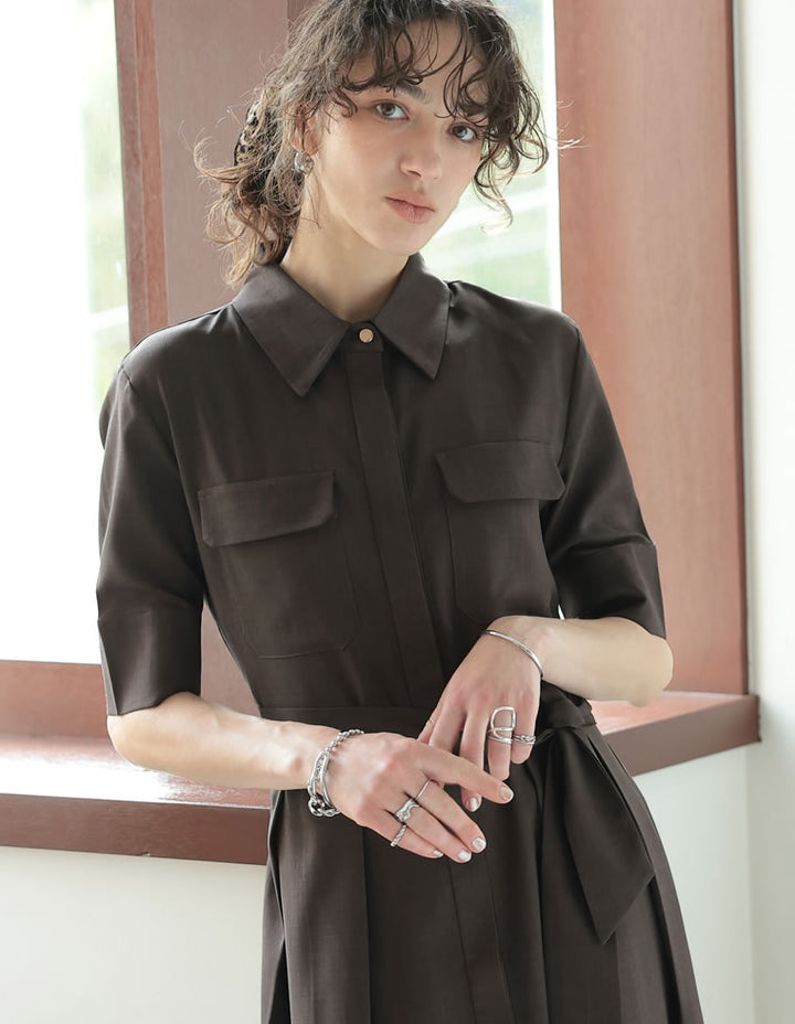 【TIME SALE 20%OFF ¥5,998⇒¥4,798】[2025 SUMMER COLLECTION][低身長サイズ有][洗える]リネンライクウエストリボン付きＡラインシャツワンピース ワンピース 人気レディースファッション通販 リエディ