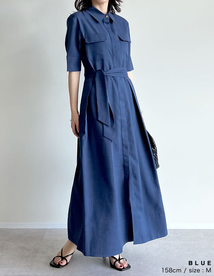 【TIME SALE 20%OFF ¥5,998⇒¥4,798】[2025 SUMMER COLLECTION][低身長サイズ有][洗える]リネンライクウエストリボン付きＡラインシャツワンピース ワンピース 人気レディースファッション通販 リエディ