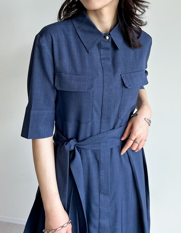 【TIME SALE 20%OFF ¥5,998⇒¥4,798】[2025 SUMMER COLLECTION][低身長サイズ有][洗える]リネンライクウエストリボン付きＡラインシャツワンピース ワンピース 人気レディースファッション通販 リエディ