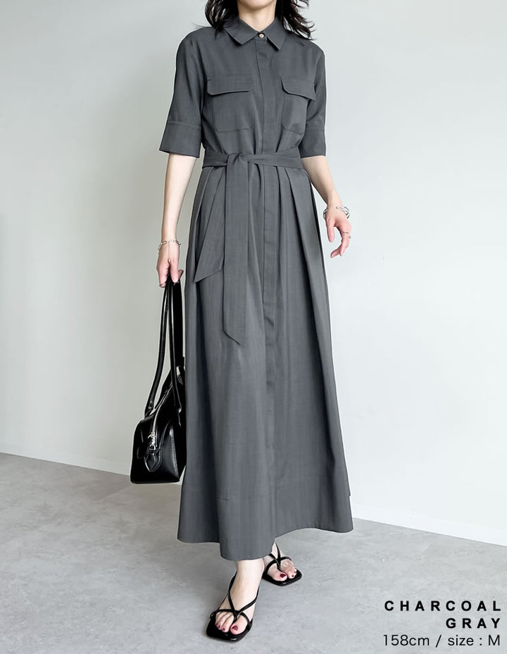 【TIME SALE 20%OFF ¥5,998⇒¥4,798】[2025 SUMMER COLLECTION][低身長サイズ有][洗える]リネンライクウエストリボン付きＡラインシャツワンピース ワンピース 人気レディースファッション通販 リエディ