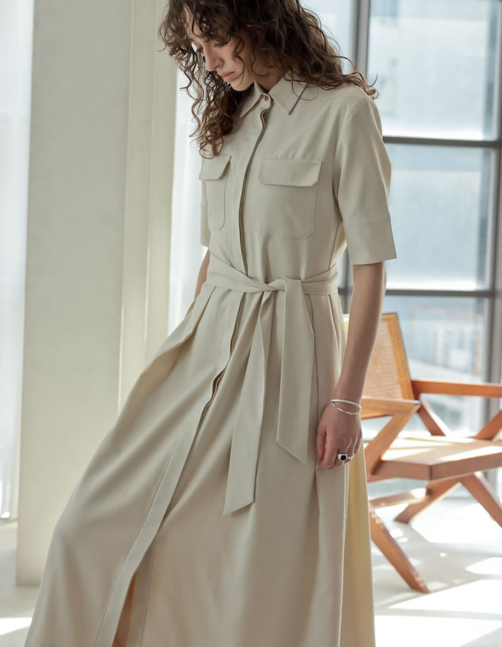 【TIME SALE 20%OFF ¥5,998⇒¥4,798】[2025 SUMMER COLLECTION][低身長サイズ有][洗える]リネンライクウエストリボン付きＡラインシャツワンピース ワンピース 人気レディースファッション通販 リエディ