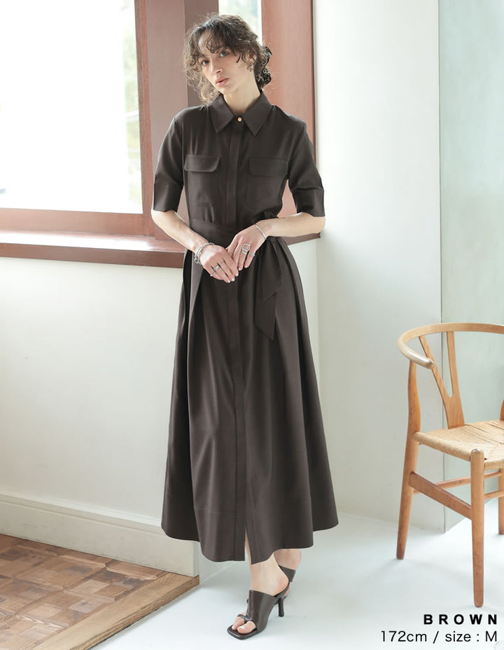 【TIME SALE 20%OFF ¥5,998⇒¥4,798】[2025 SUMMER COLLECTION][低身長サイズ有][洗える]リネンライクウエストリボン付きＡラインシャツワンピース ワンピース 人気レディースファッション通販 リエディ