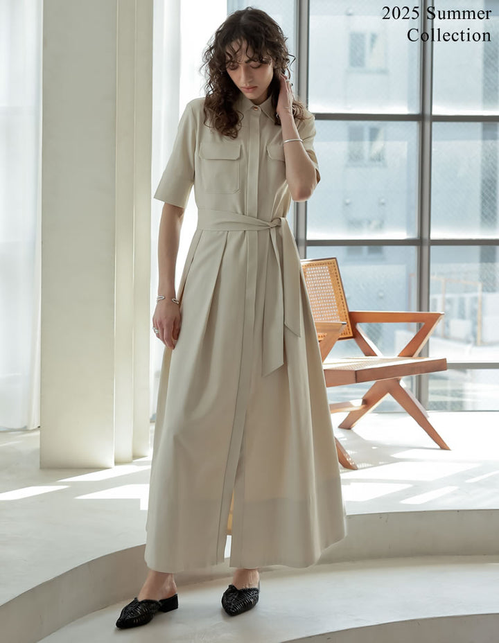 【TIME SALE 20%OFF ¥5,998⇒¥4,798】[2025 SUMMER COLLECTION][低身長サイズ有][洗える]リネンライクウエストリボン付きＡラインシャツワンピース ワンピース 人気レディースファッション通販 リエディ