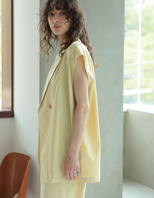 【FINAL SALE 20%OFF】[2025 SUMMER COLLECTION][セットアップ対応][洗える]リネンライク金ボタンテーラードジレベスト