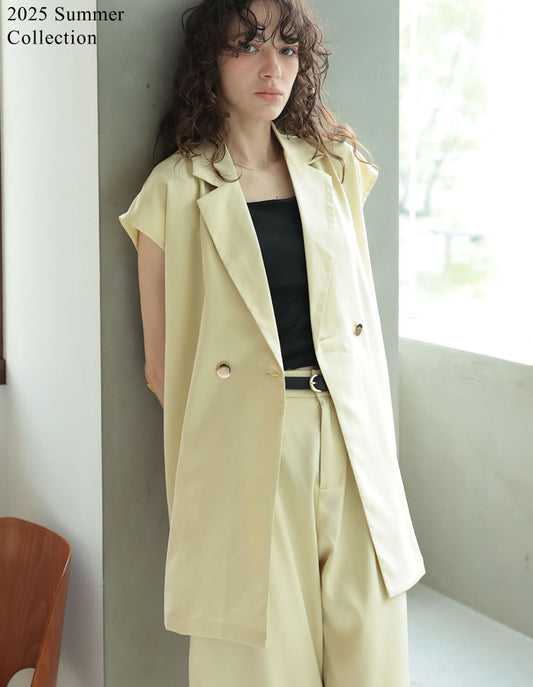 【FINAL SALE 20%OFF】[2025 SUMMER COLLECTION][セットアップ対応][洗える]リネンライク金ボタンテーラードジレベスト
