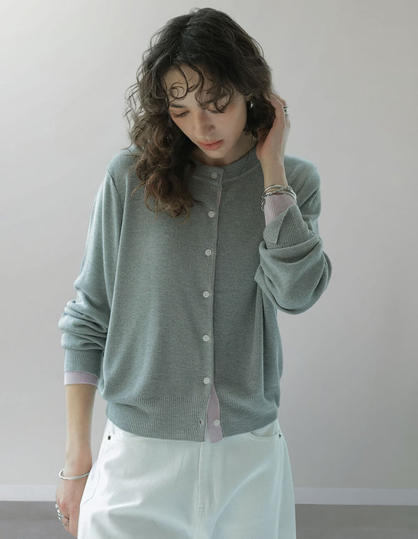 【TIME SALE 20%OFF ¥4,798⇒¥3,838】[2025 SUMMER COLLECTION][新色追加]配色レイヤード風涼感ニットカーディガン