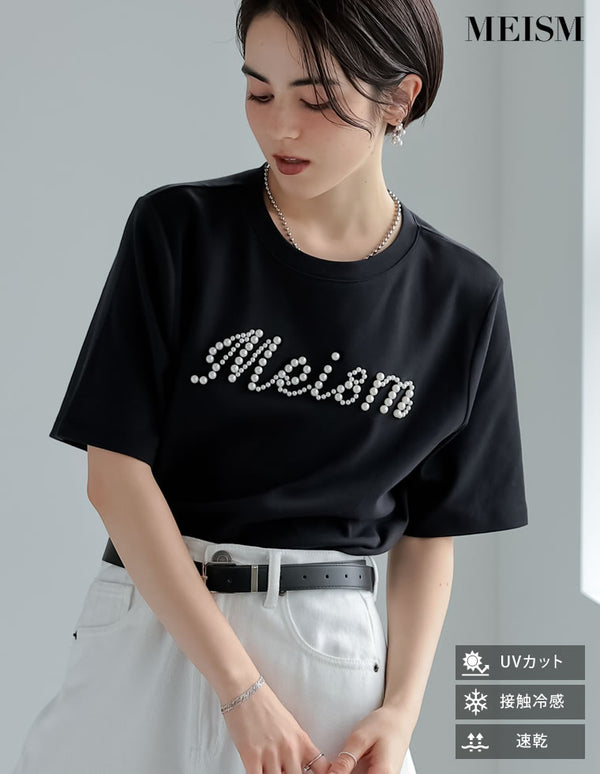【MEISM PRE ORDER 20%OFFクーポン対象】[2025SS PRE ORDER][MEISM by Re:EDIT][大きいサイズ有][UVカット][接触冷感][吸水][速乾]スムースコットンパールロゴTシャツ