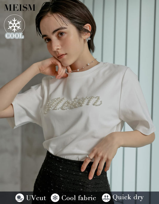 【TIME SALE 20%OFF】[MEISM by Re:EDIT][大きいサイズ有][UVカット][接触冷感][吸水][速乾]スムースコットンパールロゴTシャツ トップス 人気レディースファッション通販 リエディ