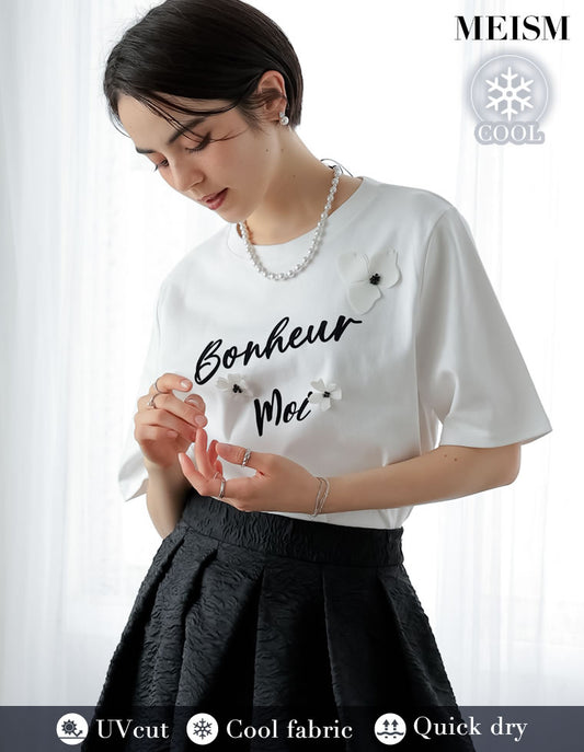 【FINAL SALE 20%OFF】[2025 SUMMER COLLECTION][MEISM by Re:EDIT][大きいサイズ有][UVカット][接触冷感][吸水][速乾]スムースコットン立体フラワーモチーフロゴTシャツ[mb]