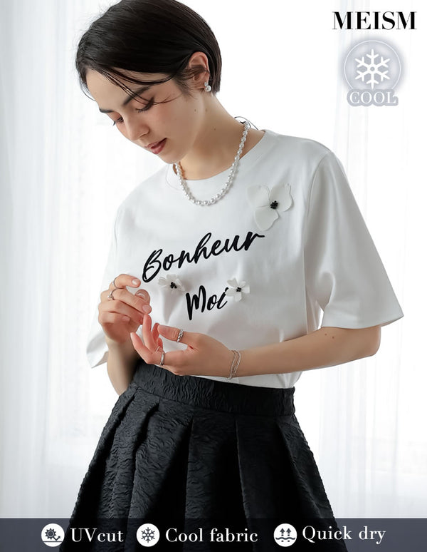 【FINAL SALE 20%OFF】[2025 SUMMER COLLECTION][MEISM by Re:EDIT][大きいサイズ有][UVカット][接触冷感][吸水][速乾]スムースコットン立体フラワーモチーフロゴTシャツ[mb]