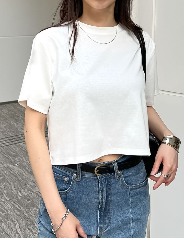 【TIME SALE 10%OFF ¥2,998⇒¥2,698】[2025 SUMMER COLLECTION]セミクロップド半袖Tシャツ[mb] トップス 人気レディースファッション通販 リエディ
