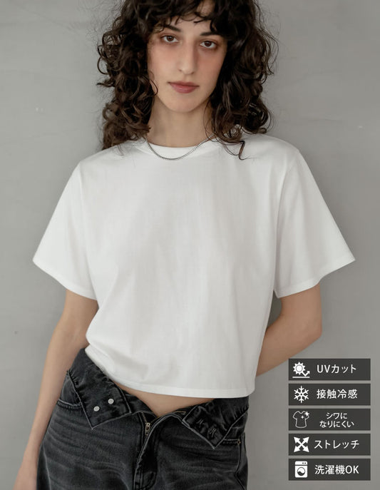 【TIME SALE 15%OFF】[リニューアル][接触冷感][UVカット]セミクロップド半袖Tシャツ[mb] トップス 人気レディースファッション通販 リエディ