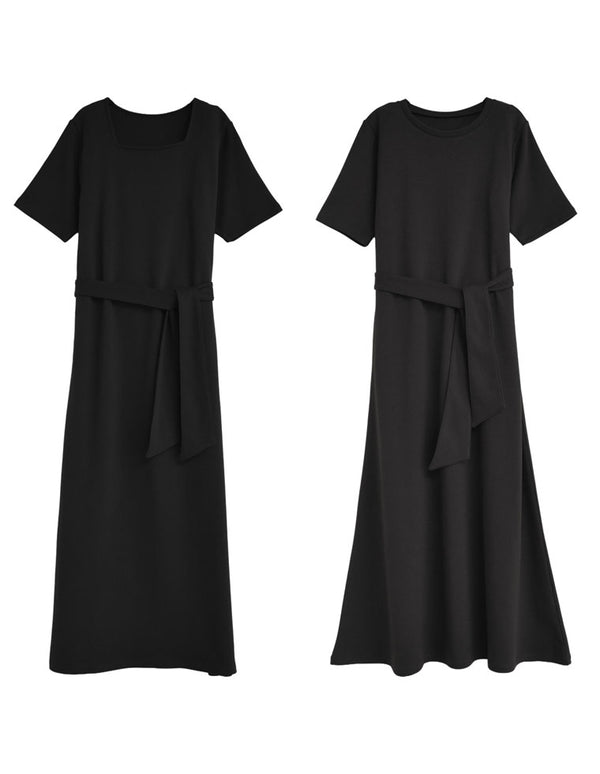 【TIME SALE 20%OFF ¥5,498⇒¥4,398】[全骨格きれい見え][低身長/高身長サイズ有][体型カバー][イージーケア]ストレートorフレア選べるシルエットライトダンボールリボン付き半袖ワンピース ワンピース 人気レディースファッション通販 リエディ