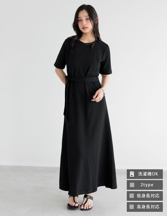 [全骨格きれい見え][低身長/高身長サイズ有][体型カバー][イージーケア]ストレートorフレア選べるシルエットライトダンボールリボン付き半袖ワンピース ワンピース 人気レディースファッション通販 リエディ