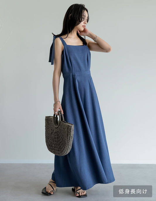 【TIME SALE 20%OFF ¥4,998⇒¥3,998】[2025 SUMMER COLLECTION][低身長サイズ有]リネンライクワイドストラップAラインキャミワンピース ワンピース 人気レディースファッション通販 リエディ