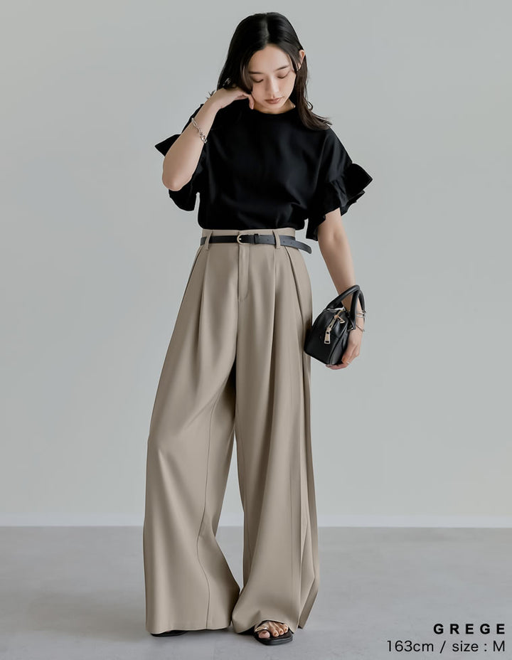 【TIME SALE 10%OFF ¥4,998⇒¥4,498】[2025 SUMMER COLLECTION][低身長/高身長/大きいサイズ有]タックプリーツワイドパンツ パンツ 人気レディースファッション通販 リエディ