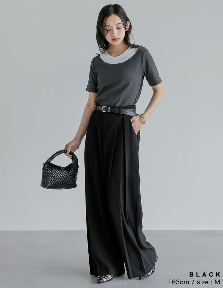【TIME SALE 10%OFF】[低身長/高身長/大きいサイズ有]タックプリーツワイドパンツ パンツ 人気レディースファッション通販 リエディ
