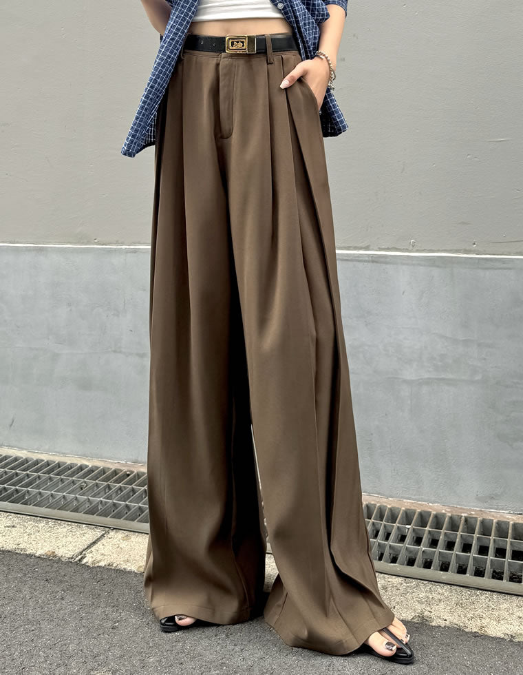 プリーツデザイン ブラックワイドパンツ pumpkin port パンツ サイドプリーツ ワイドパンツ レディース