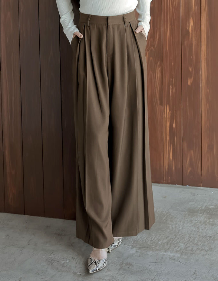 【TIME SALE 10%OFF】[低身長/高身長/大きいサイズ有]タックプリーツワイドパンツ パンツ 人気レディースファッション通販 リエディ