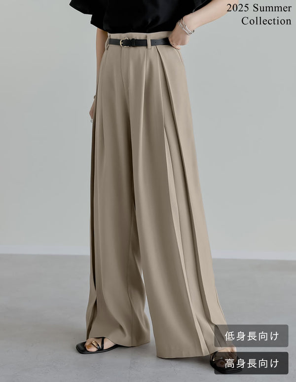 【MORE SALE 15%OFF】[2025 SUMMER COLLECTION][低身長/高身長/大きいサイズ有]タックプリーツワイドパンツ