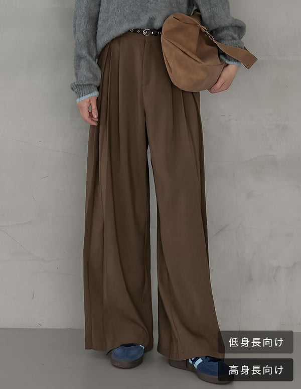 [低身長/高身長/大きいサイズ有]タックプリーツワイドパンツ