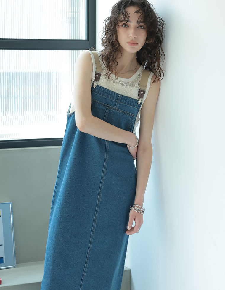 サスペンダー付デニムジャンパースカート - ワンピース通販 | 人気