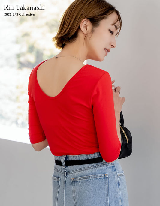 【限定TIME SALE 5%OFF ¥2,998⇒¥2,848】バックオープン前後2WAY天竺カットソーＴシャツ
